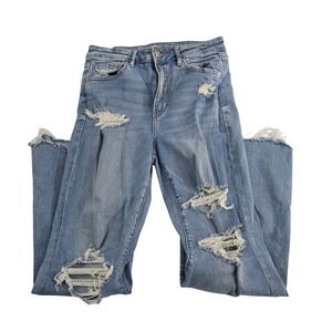 American Eagle Super Hi Rise Flare Jeans Ripped Distressed Light Wash Women's 12